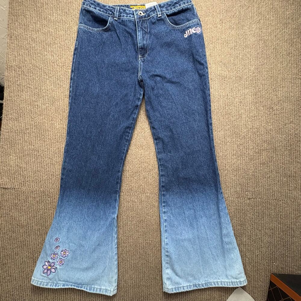 JNCO Y2K Lunar Jeans Women Size   15 Made In USA Floral Embroidered Fade Bootcut